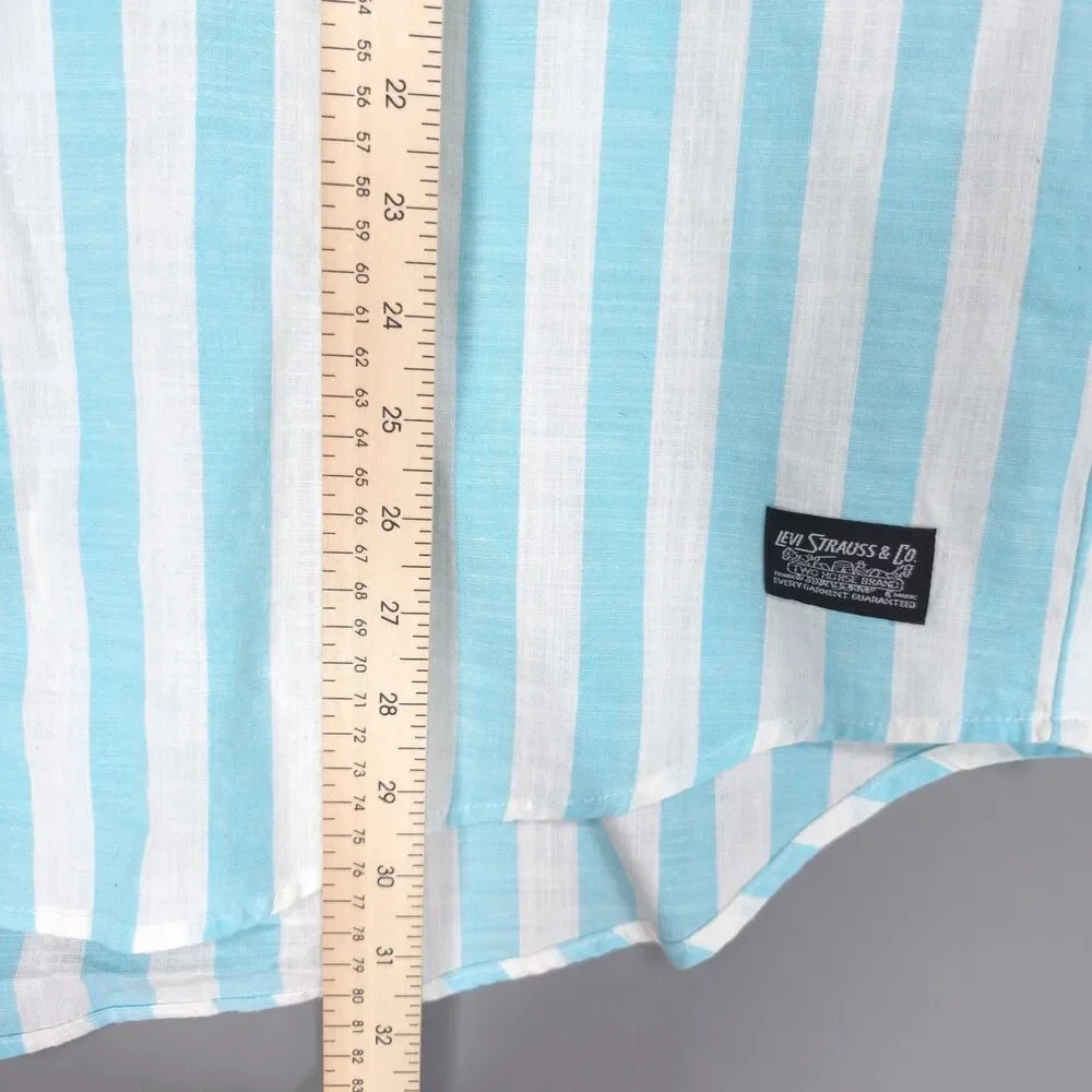 LEVI’S New Blue White Striped Button Shirt Two Horse Patch 100% Cotton Men LARGE